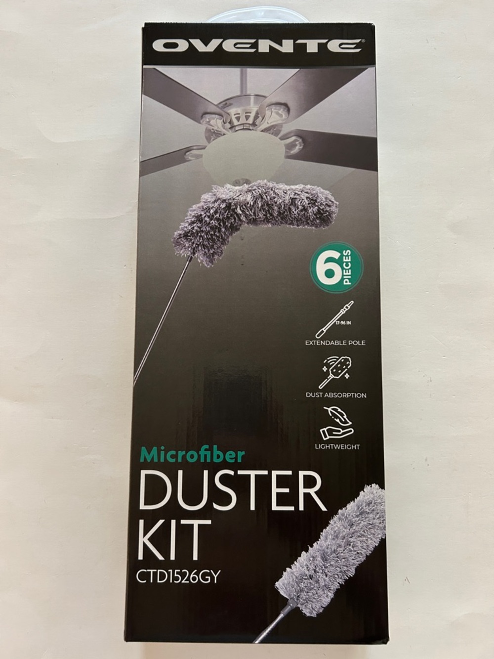 Ovente Lightweight Microfiber Duster 6-piece Kit, New, Gray/Silver